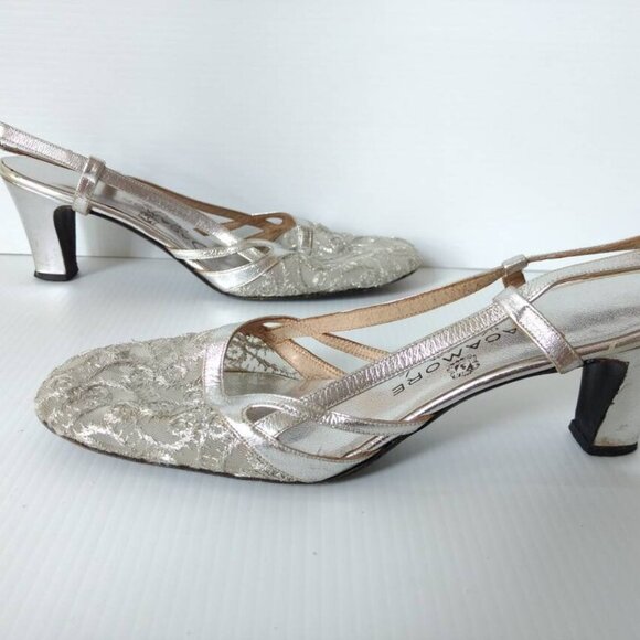 VINTAGE 60s SILVER SHOES Size 8 Narrow Sagamore Handmade Formal Cocktail Party - Picture 9 of 11
